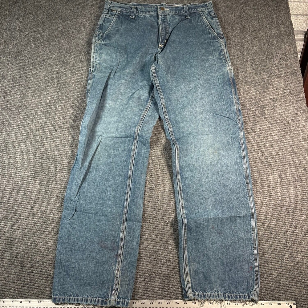 Carhartt FR Carpenter Jeans Mens 36x30 Blue Fair Distressed Workwear Utility